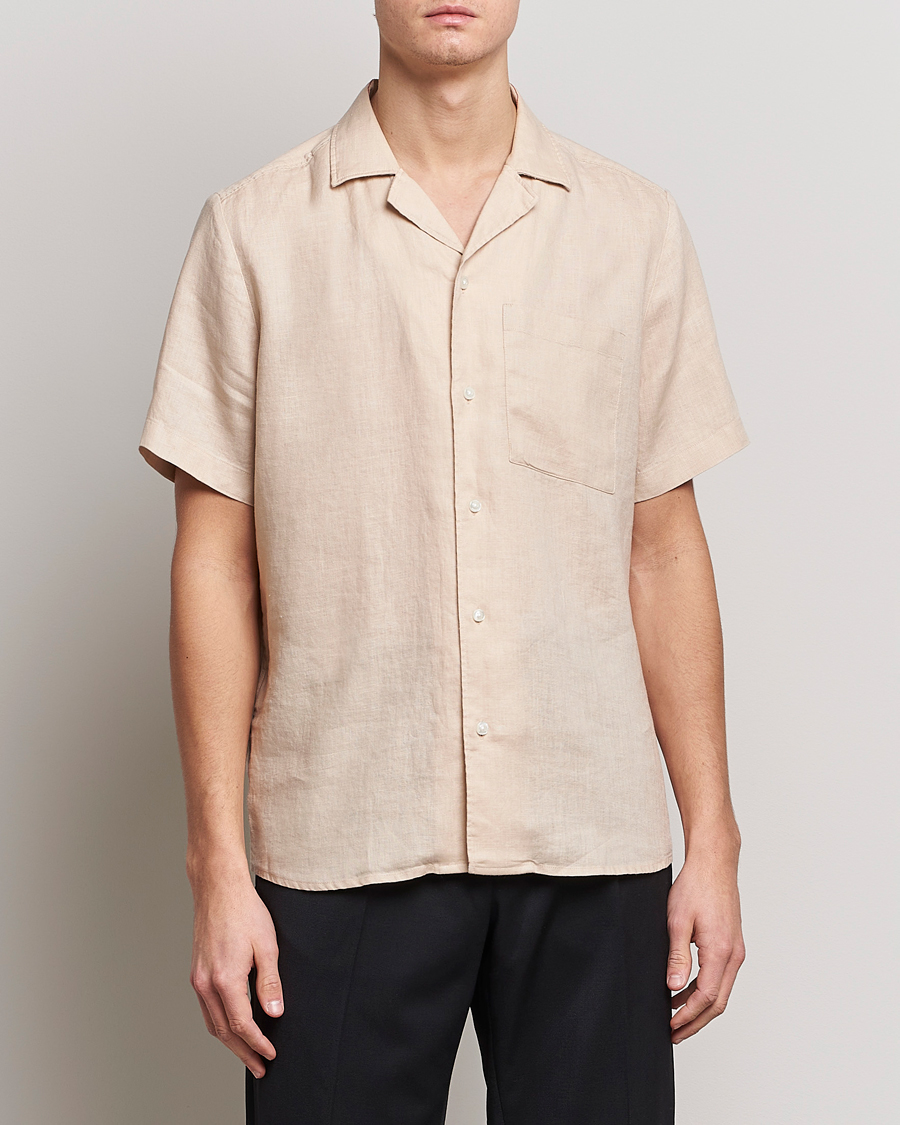 Herre | HUGO | HUGO | Ellino Linen Resort Collar Short Sleeve Shirt Beige