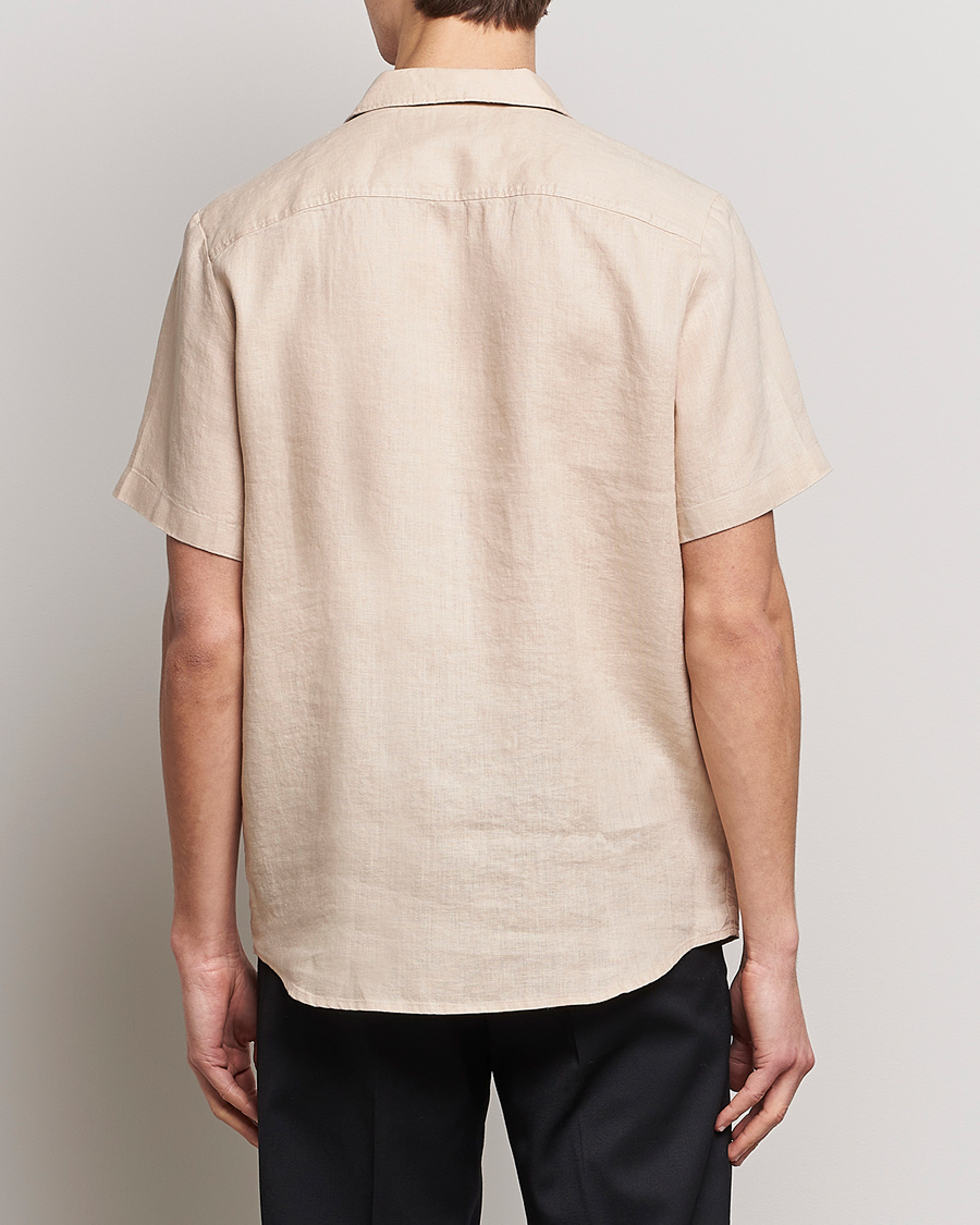 Herre | Skjorter | HUGO | Ellino Linen Resort Collar Short Sleeve Shirt Beige