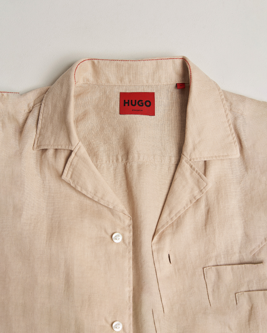 Herre | Skjorter | HUGO | Ellino Linen Resort Collar Short Sleeve Shirt Beige