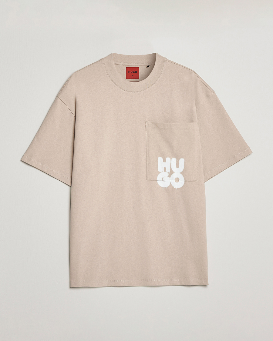 Herre | T-Shirts | HUGO | Dampato Logo Pocket Crew Neck T-Shirt Light Beige