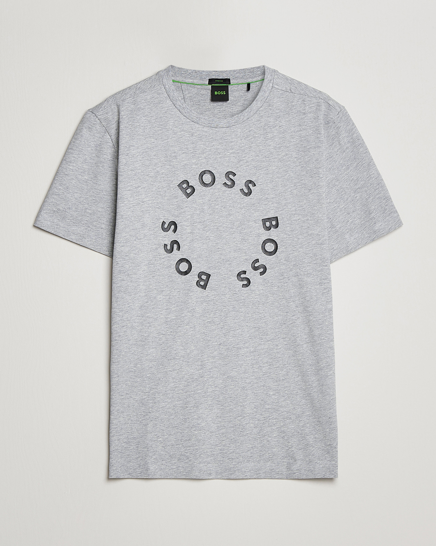 Herre | T-Shirts | BOSS GREEN | Circle Logo Crew Neck T-Shirt Light Grey