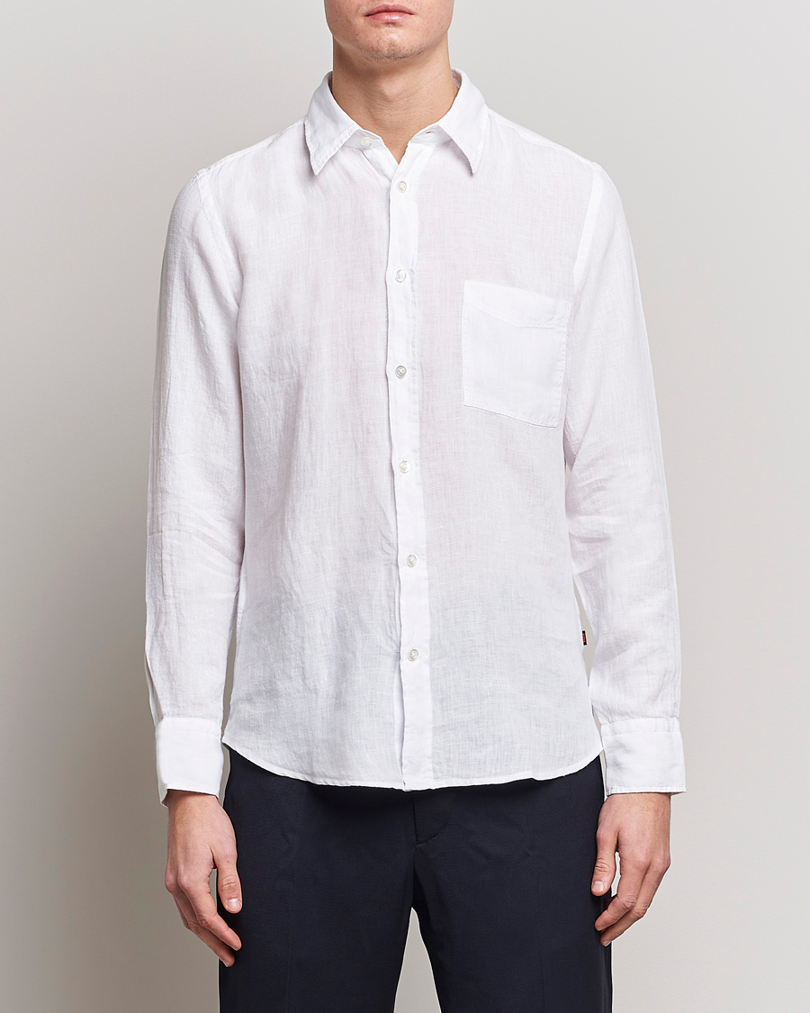 Herre | Skjorter | BOSS ORANGE | Relegant Linen Shirt White
