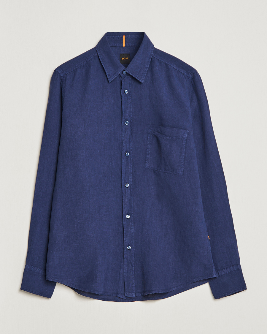 Herre | Skjorter | BOSS ORANGE | Relegant Linen Shirt Navy