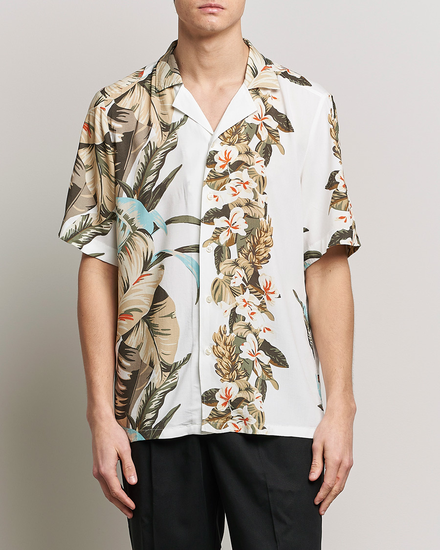 Herre | BOSS ORANGE | BOSS ORANGE | Rayer Resort Collar Printed Short Sleeve Shirt Whi