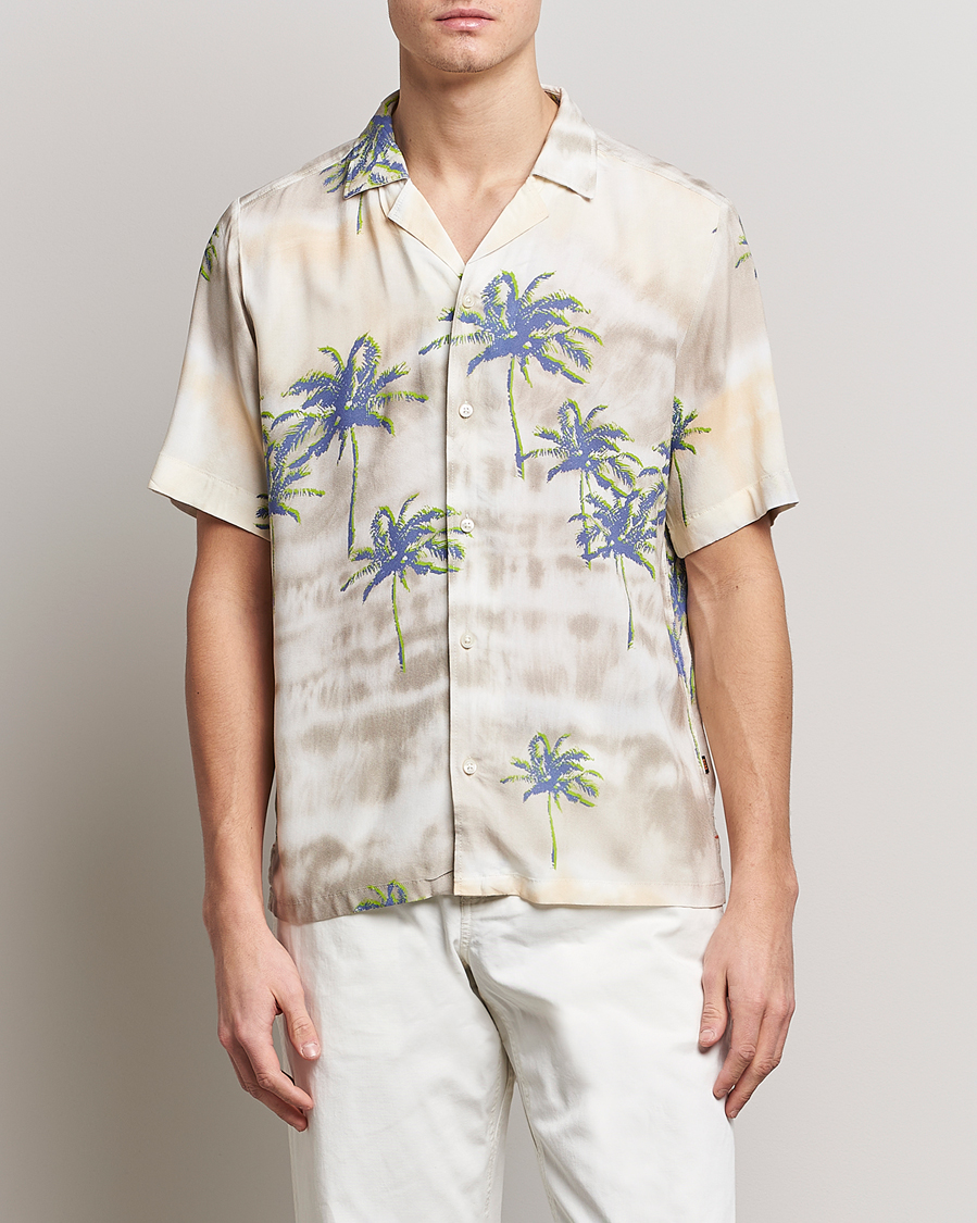 Herre | BOSS ORANGE | BOSS ORANGE | Rayer Resort Collar Printed Short Sleeve Shirt Bei
