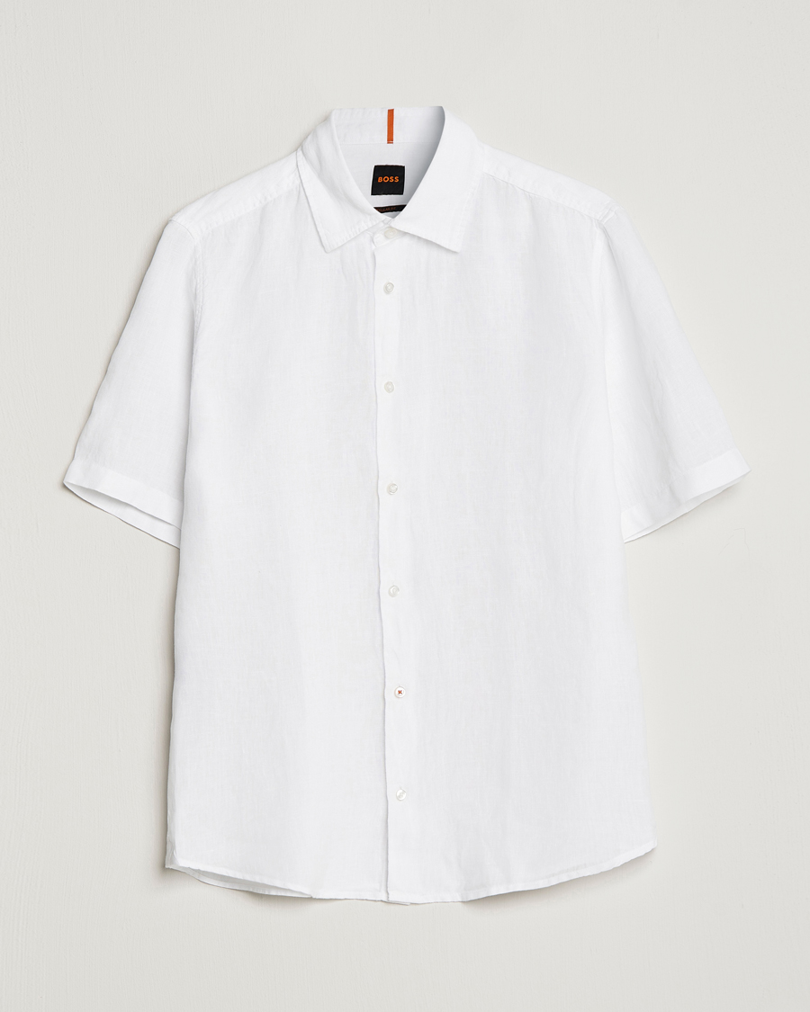 Herre | Skjorter | BOSS ORANGE | Rash Linen Short Sleeve Shirt White