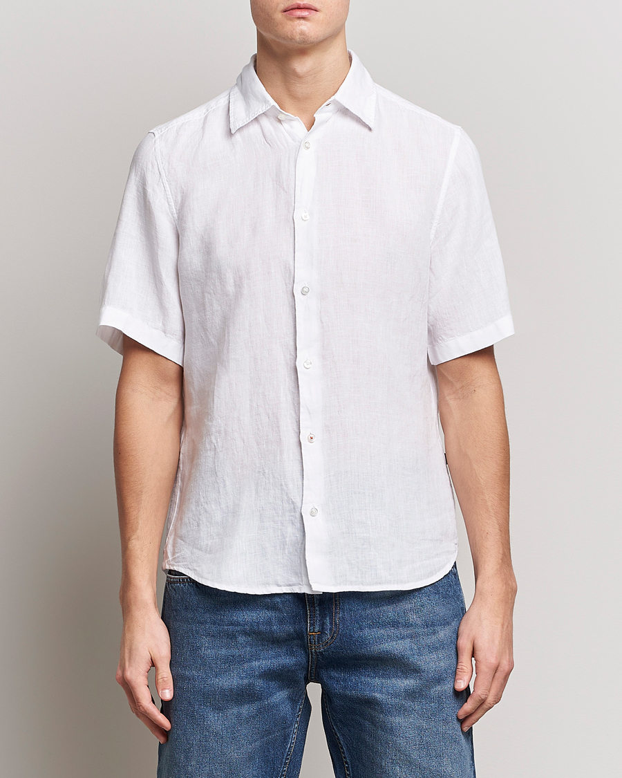Herre | Skjorter | BOSS ORANGE | Rash Linen Short Sleeve Shirt White
