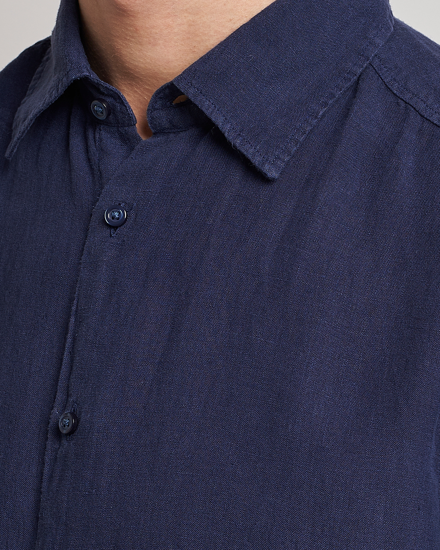 Herre | Skjorter | BOSS ORANGE | Rash Linen Short Sleeve Shirt Navy