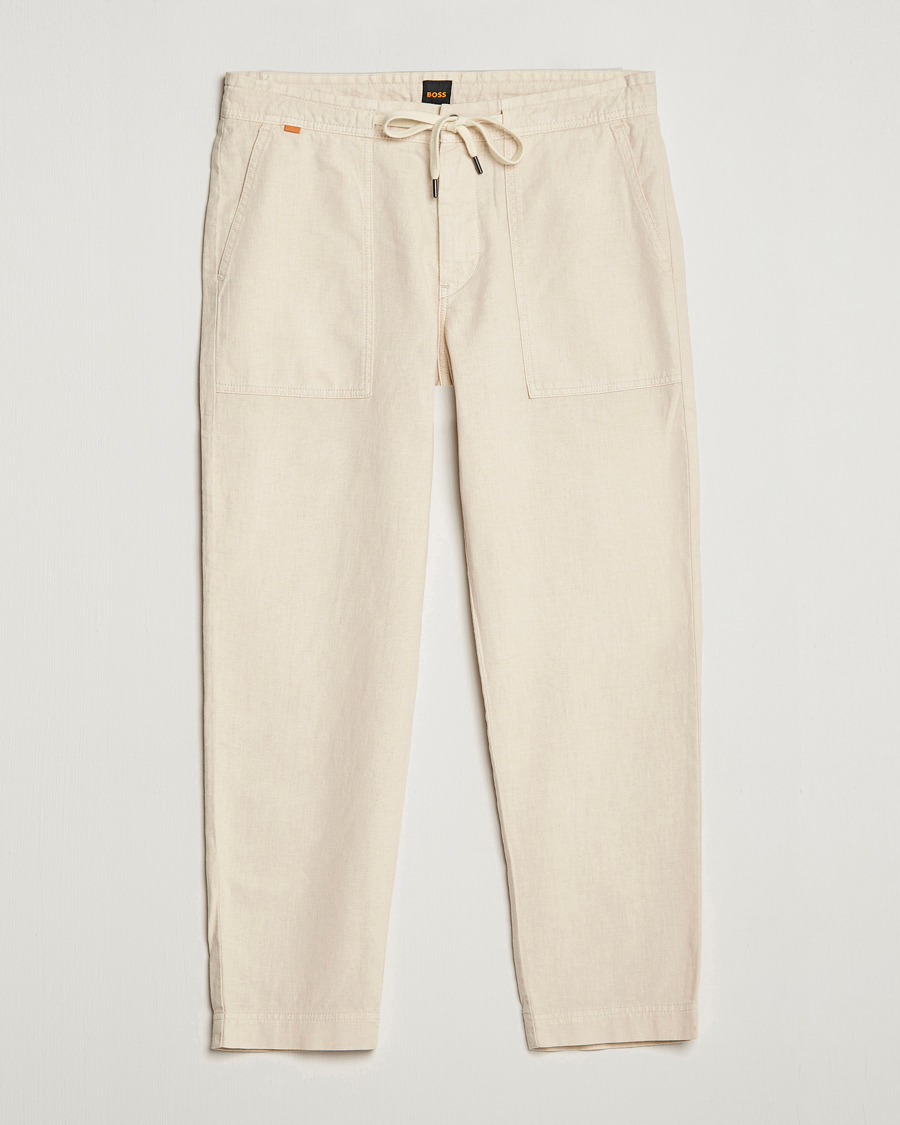 Herre | Bukser | BOSS ORANGE | Sisla Cotton/Linen Drawstring Pants Light Beige