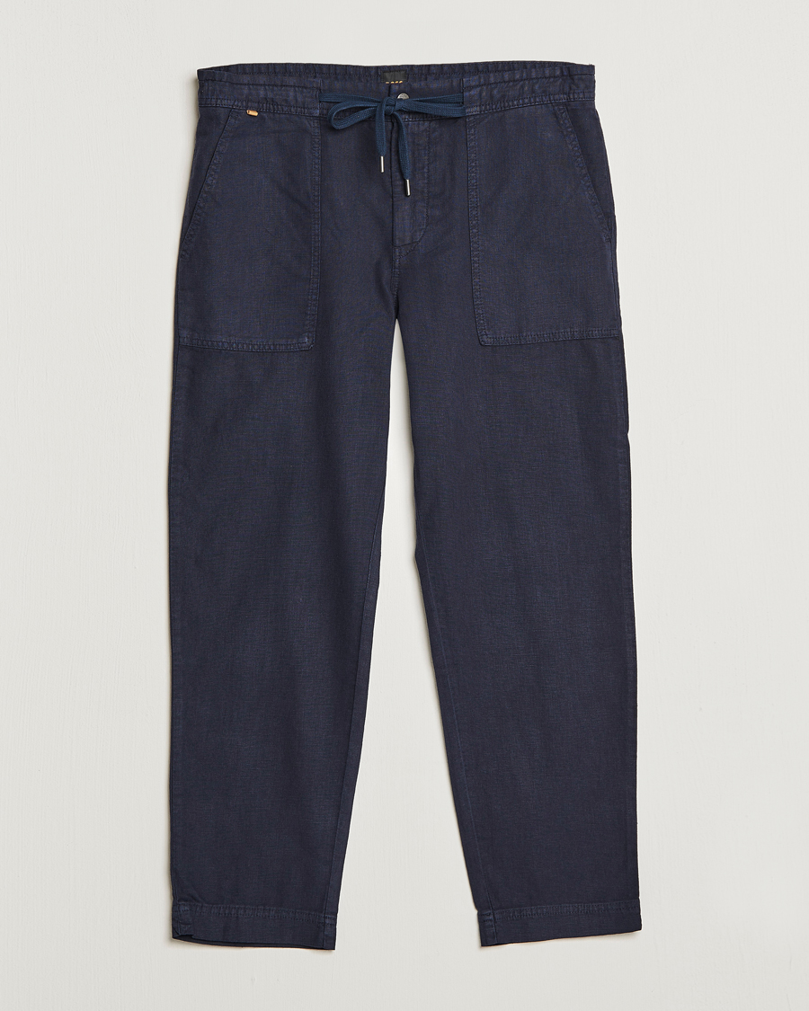 Herre | Bukser | BOSS ORANGE | Sisla Cotton/Linen Drawstring Pants Dark Blue