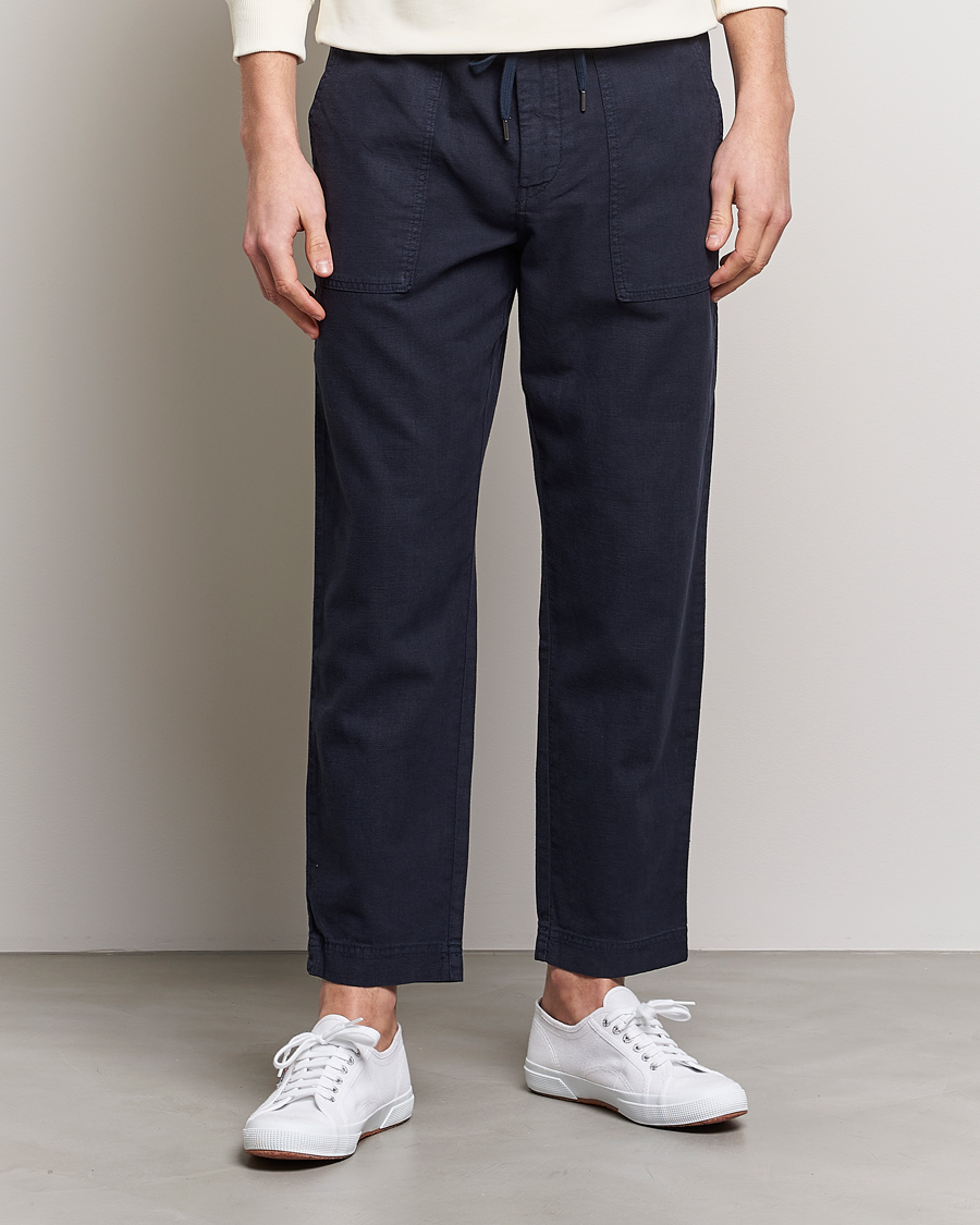 Herre | Bukser | BOSS ORANGE | Sisla Cotton/Linen Drawstring Pants Dark Blue
