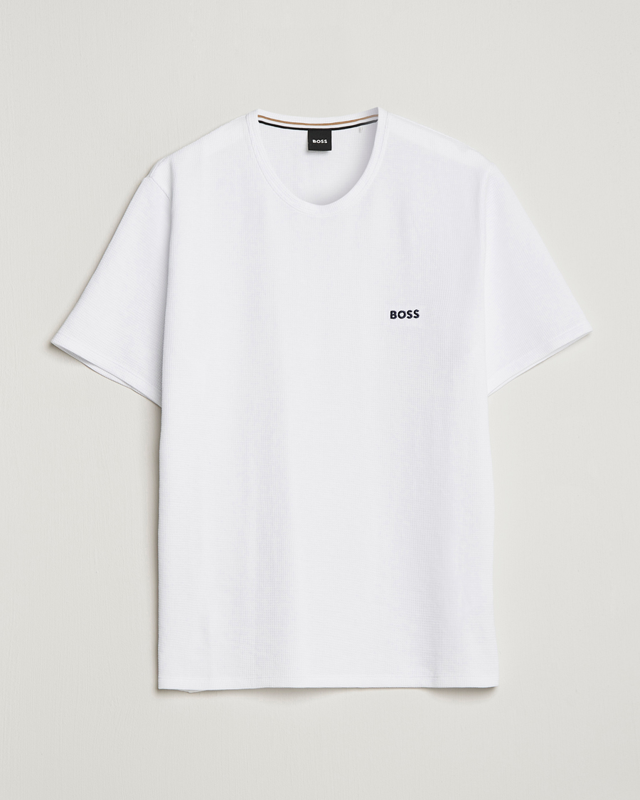 Herre | T-Shirts | BOSS BLACK | Waffle Logo Crew Neck T-Shirt Open White