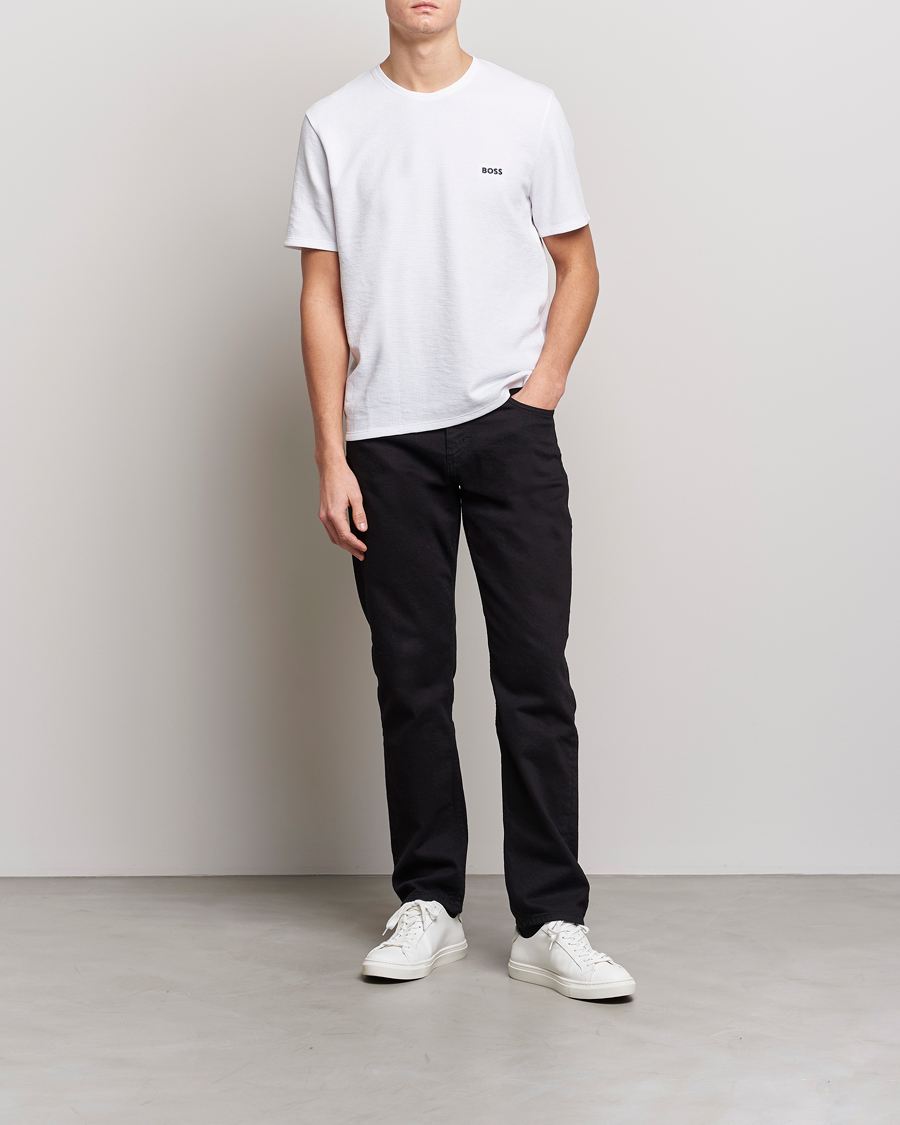 Herre | T-Shirts | BOSS BLACK | Waffle Logo Crew Neck T-Shirt Open White