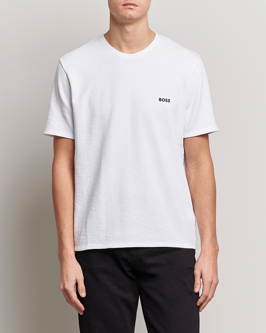 Herre | T-Shirts | BOSS BLACK | Waffle Logo Crew Neck T-Shirt Open White
