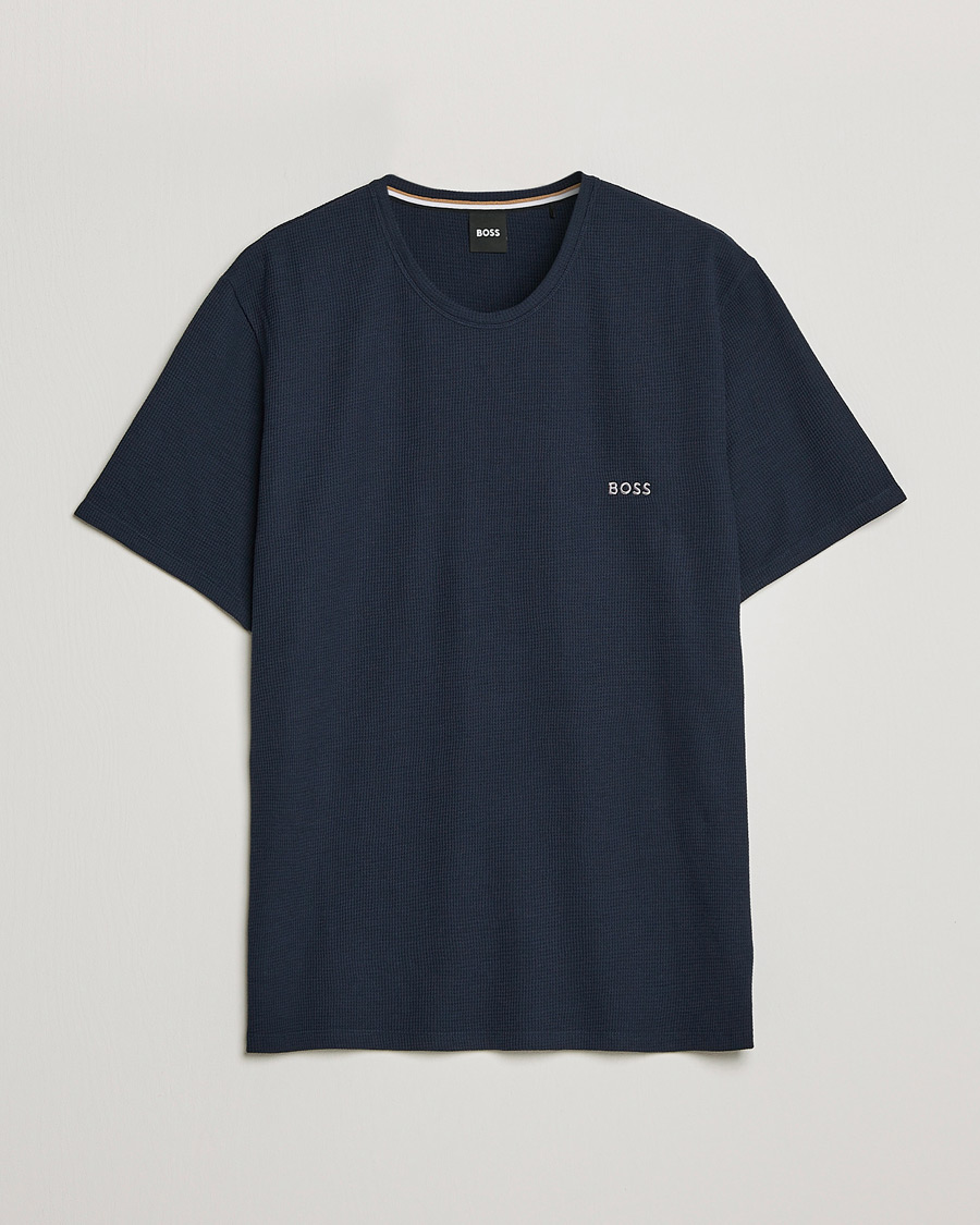Herre | T-Shirts | BOSS BLACK | Waffle Logo Crew Neck T-Shirt Dark Blue