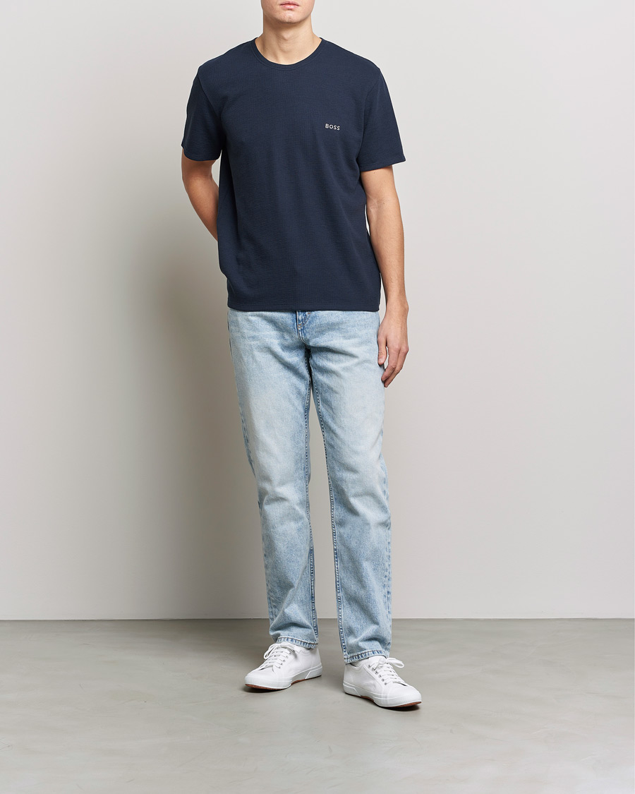 Herre | T-Shirts | BOSS BLACK | Waffle Logo Crew Neck T-Shirt Dark Blue