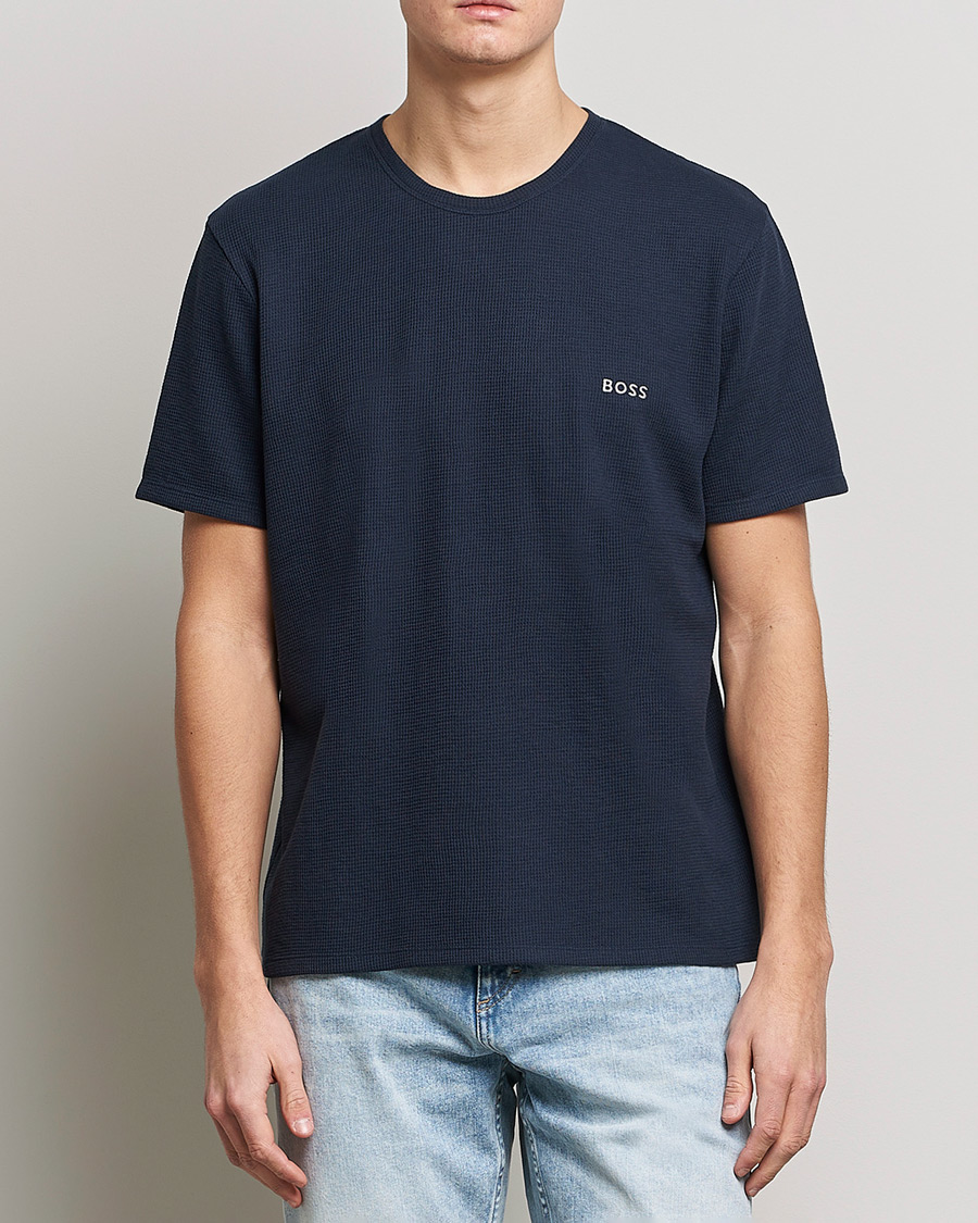 Herre | T-Shirts | BOSS BLACK | Waffle Logo Crew Neck T-Shirt Dark Blue