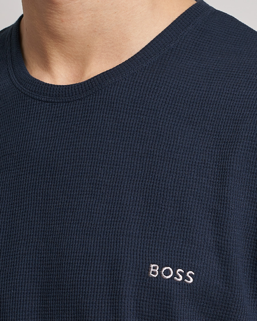 Herre | T-Shirts | BOSS BLACK | Waffle Logo Crew Neck T-Shirt Dark Blue