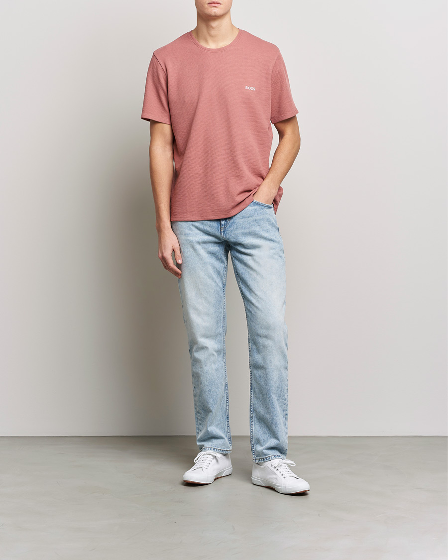 Herre | T-Shirts | BOSS BLACK | Waffle Logo Crew Neck T-Shirt Open Pink