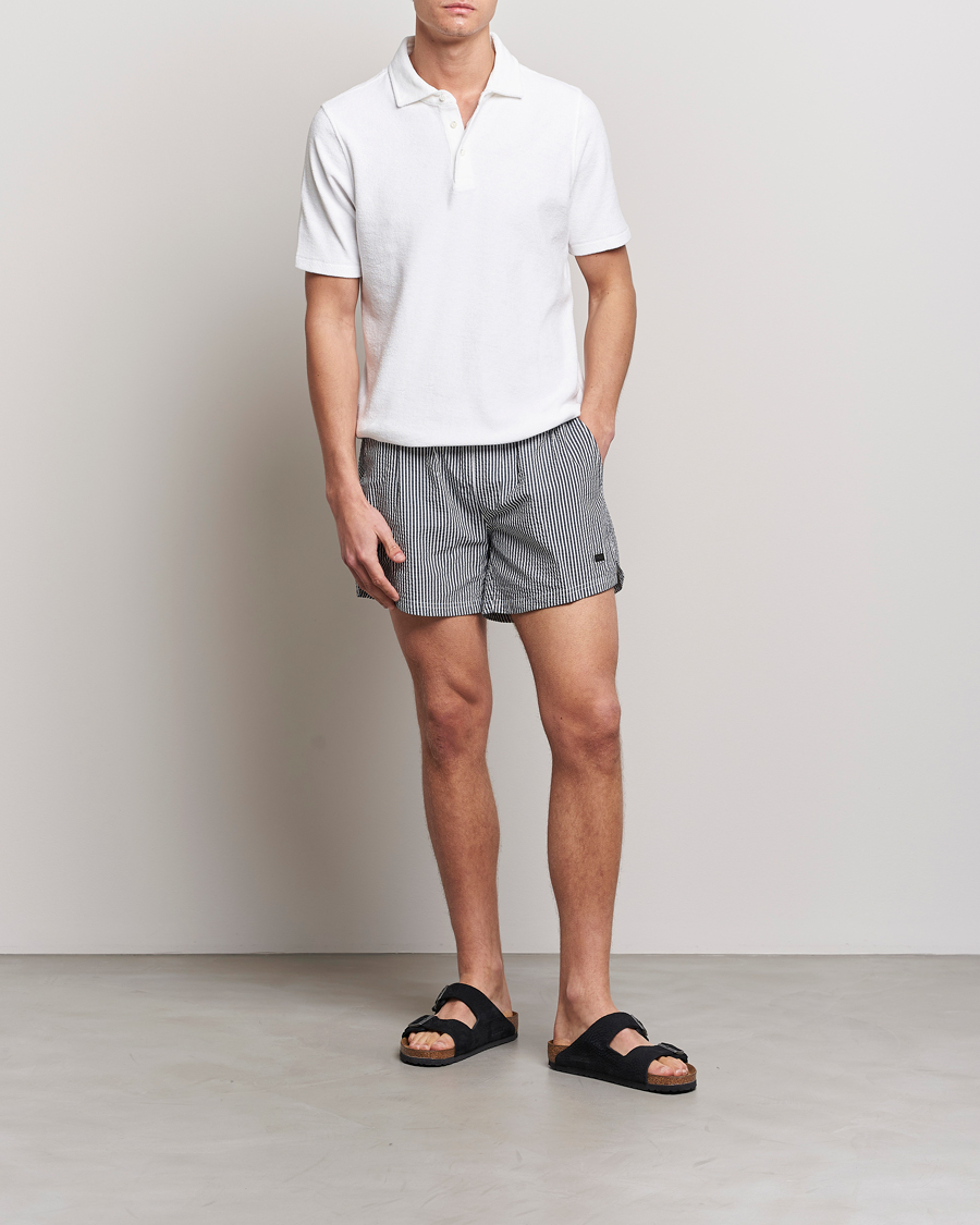 Herre | Badeshorts | BOSS BLACK | Velvetfish Seersucker Swimshorts Black/White
