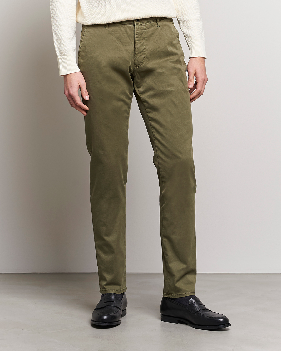 Herre | Bukser | Incotex | Slim Fit Garment Dyed Slacks Olive