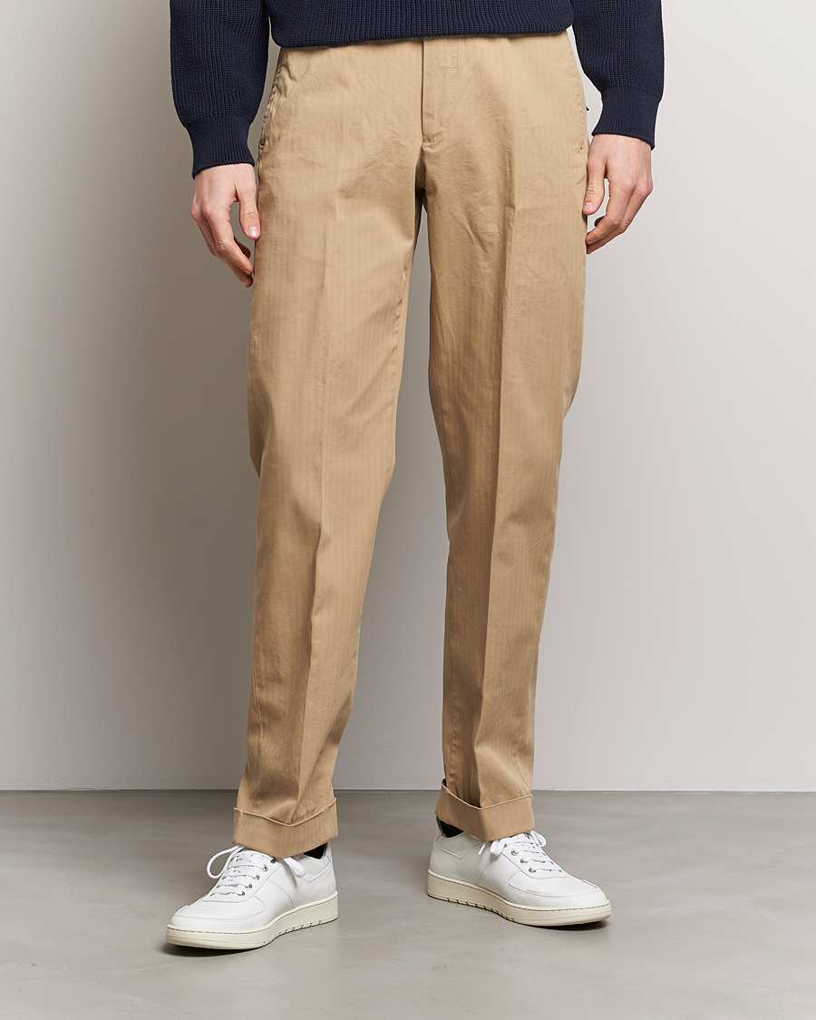 Herre |  | Incotex | Regular Fit Herringbone Chinos Khaki