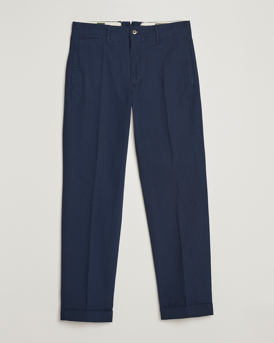 Herre | Bukser | Incotex | Regular Fit Herringbone Chinos Navy