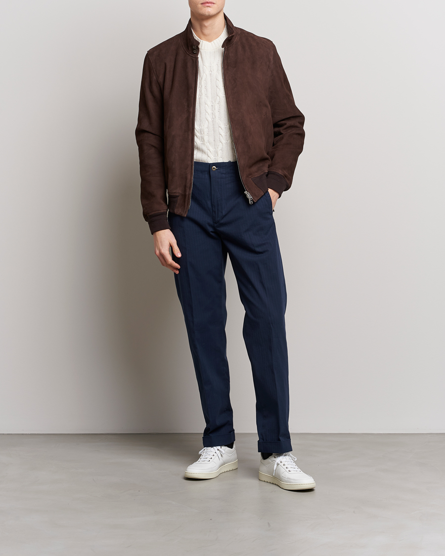Herre | Bukser | Incotex | Regular Fit Herringbone Chinos Navy