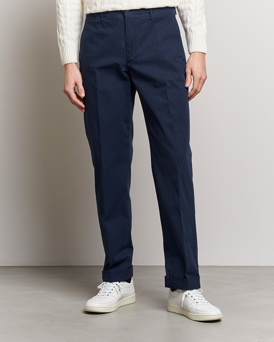 Herre |  | Incotex | Regular Fit Herringbone Chinos Navy