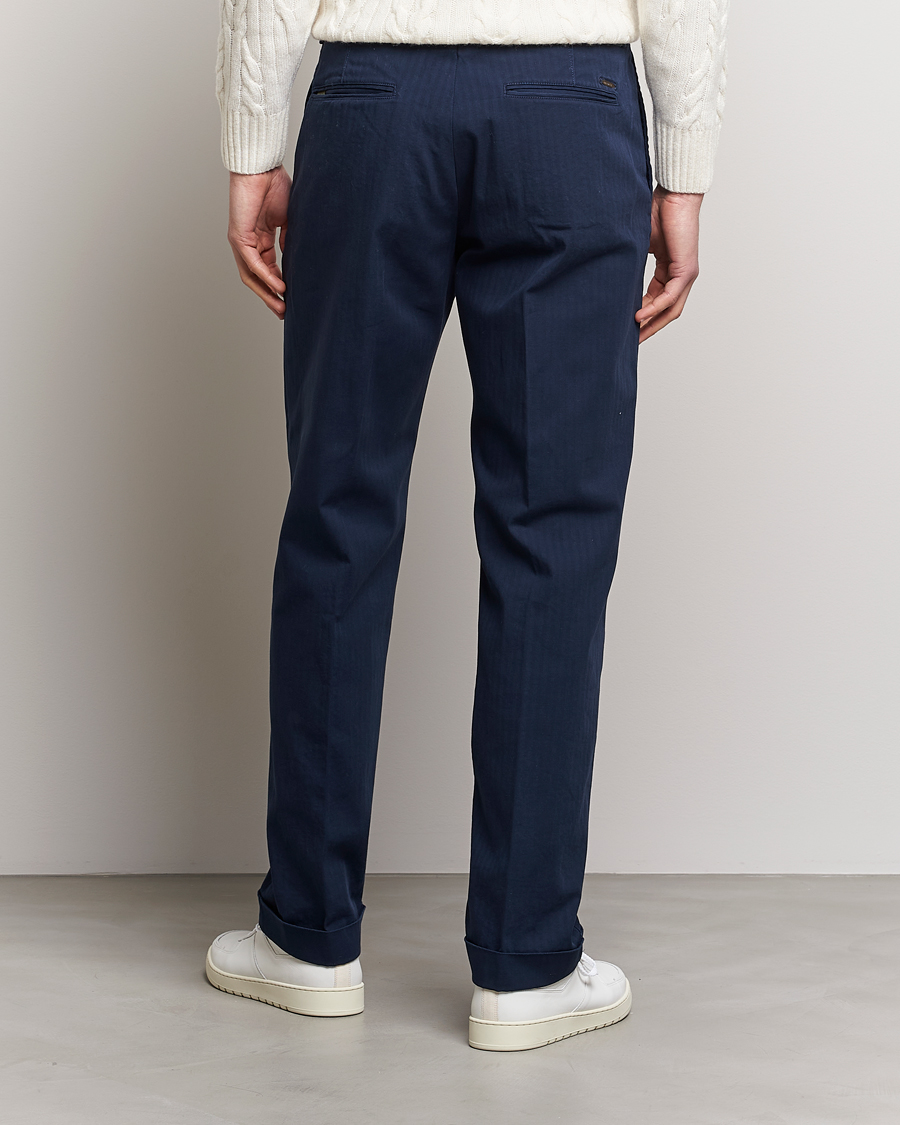 Herre | Bukser | Incotex | Regular Fit Herringbone Chinos Navy