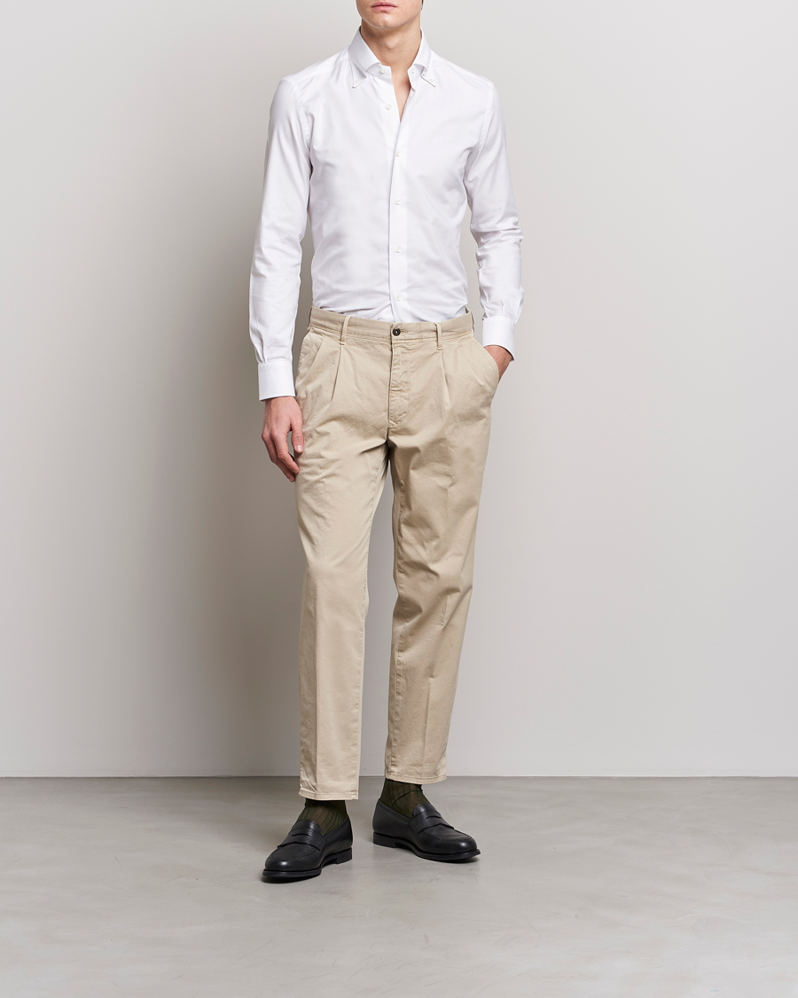 Herre | Bukser | Incotex | Tapered Fit Pleated Slacks Beige