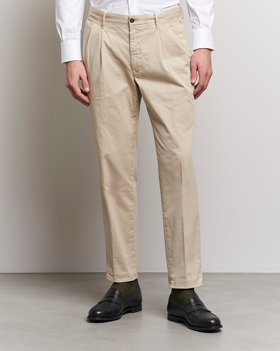 Herre |  | Incotex | Tapered Fit Pleated Slacks Beige