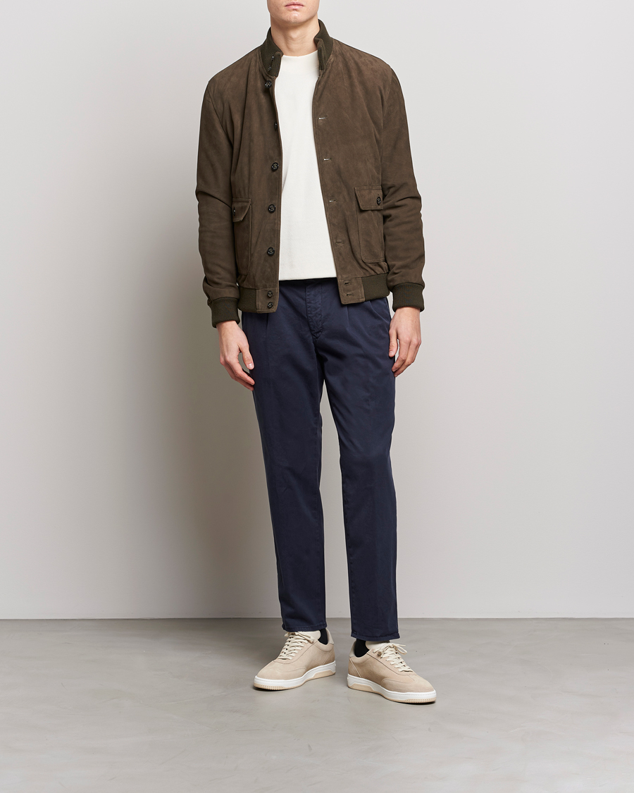 Herre | Bukser | Incotex | Tapered Fit Pleated Slacks Navy