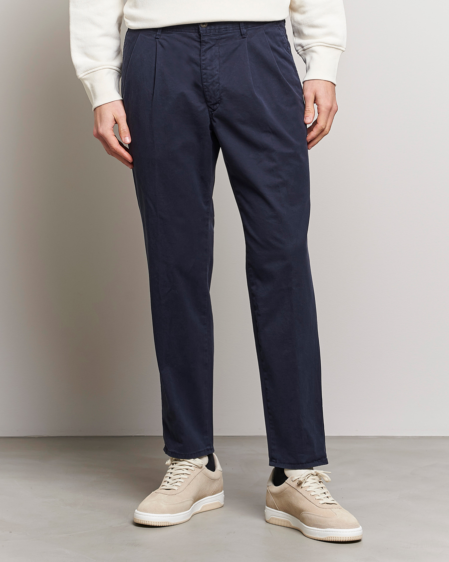 Herre | Bukser | Incotex | Tapered Fit Pleated Slacks Navy