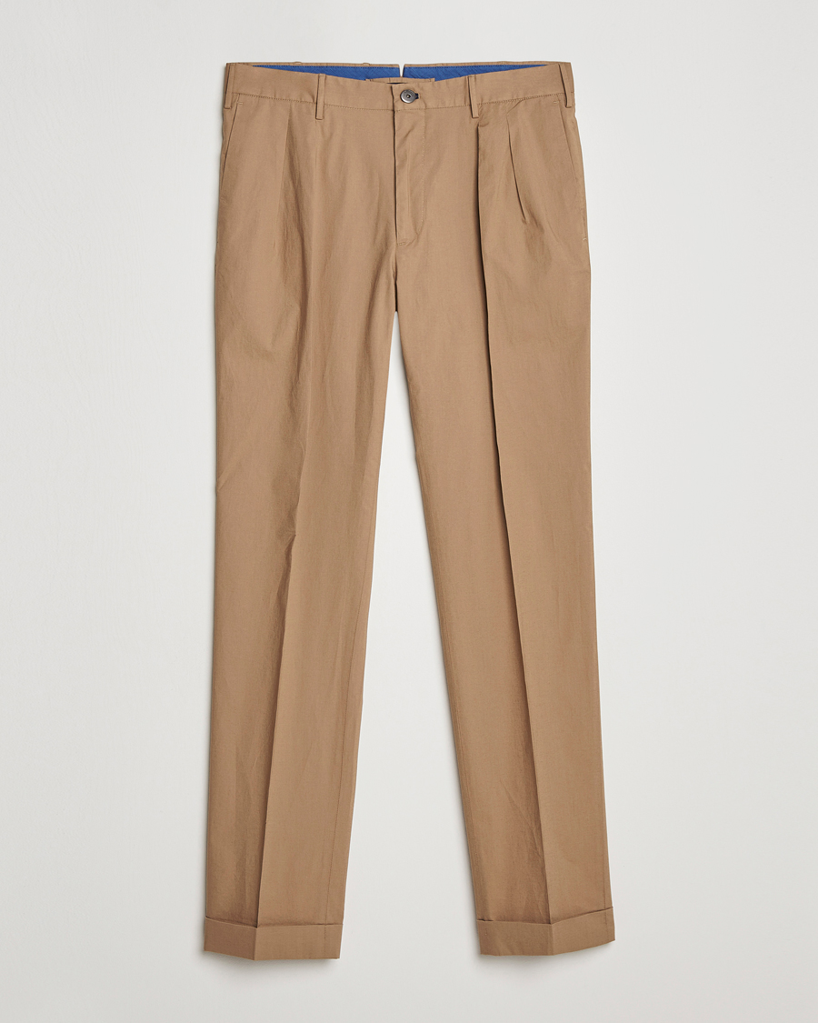 Herre | Bukser | Incotex | Carrot Fit Popelino Lightweight Cotton Trousers Khaki