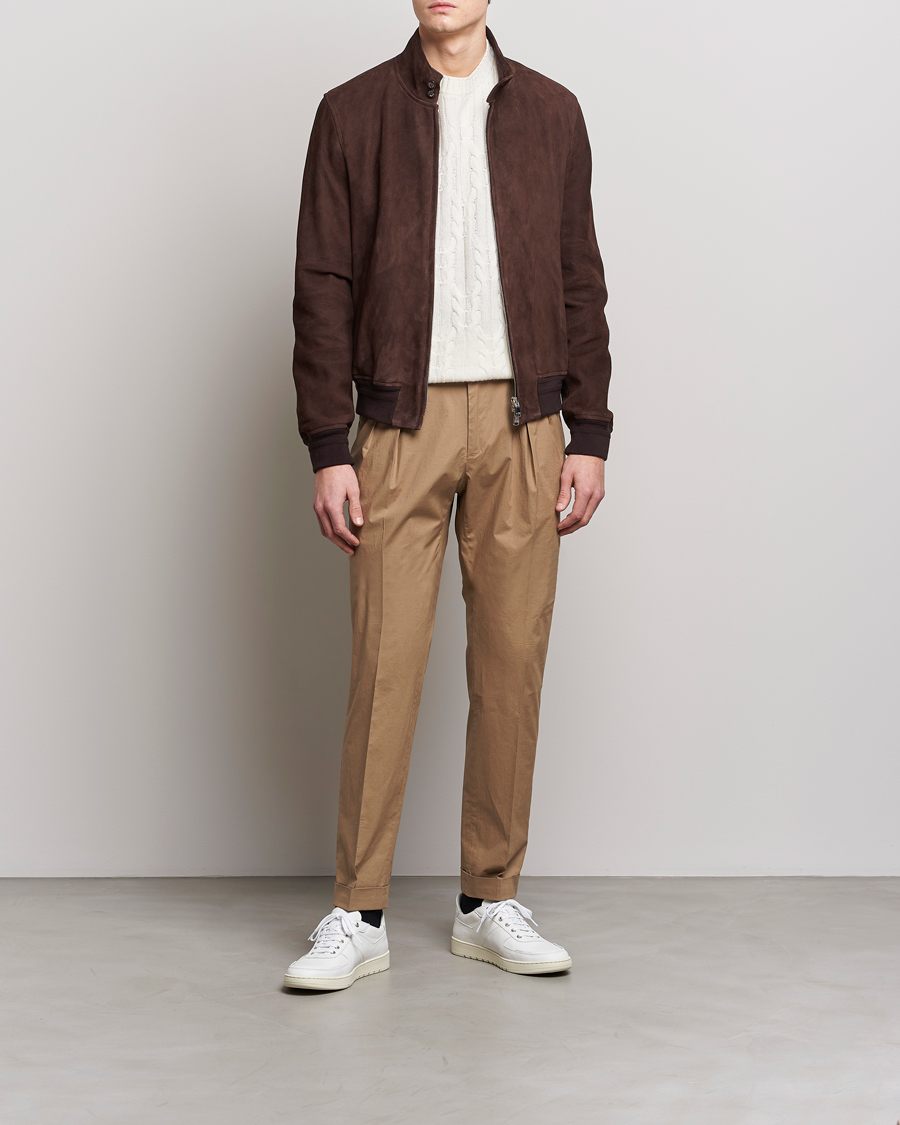 Herre | Bukser | Incotex | Carrot Fit Popelino Lightweight Cotton Trousers Khaki