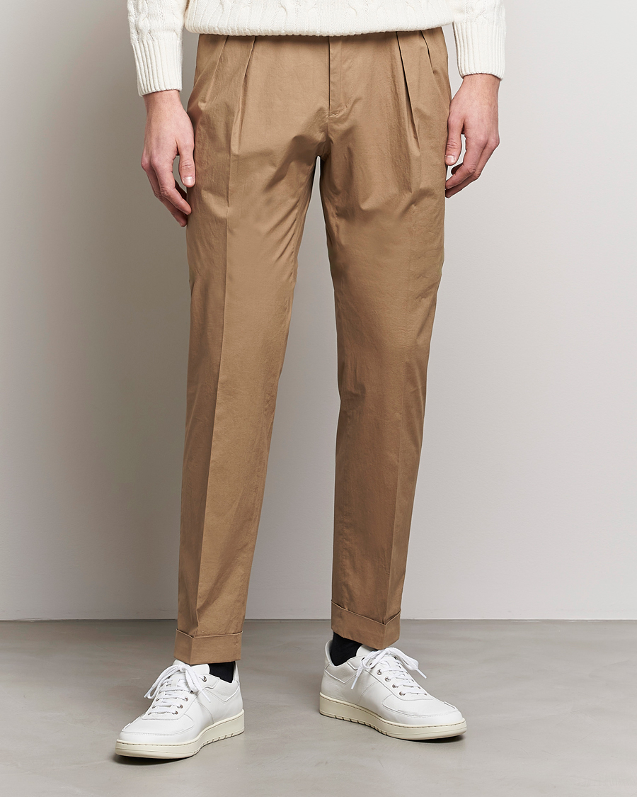 Herre | Bukser | Incotex | Carrot Fit Popelino Lightweight Cotton Trousers Khaki