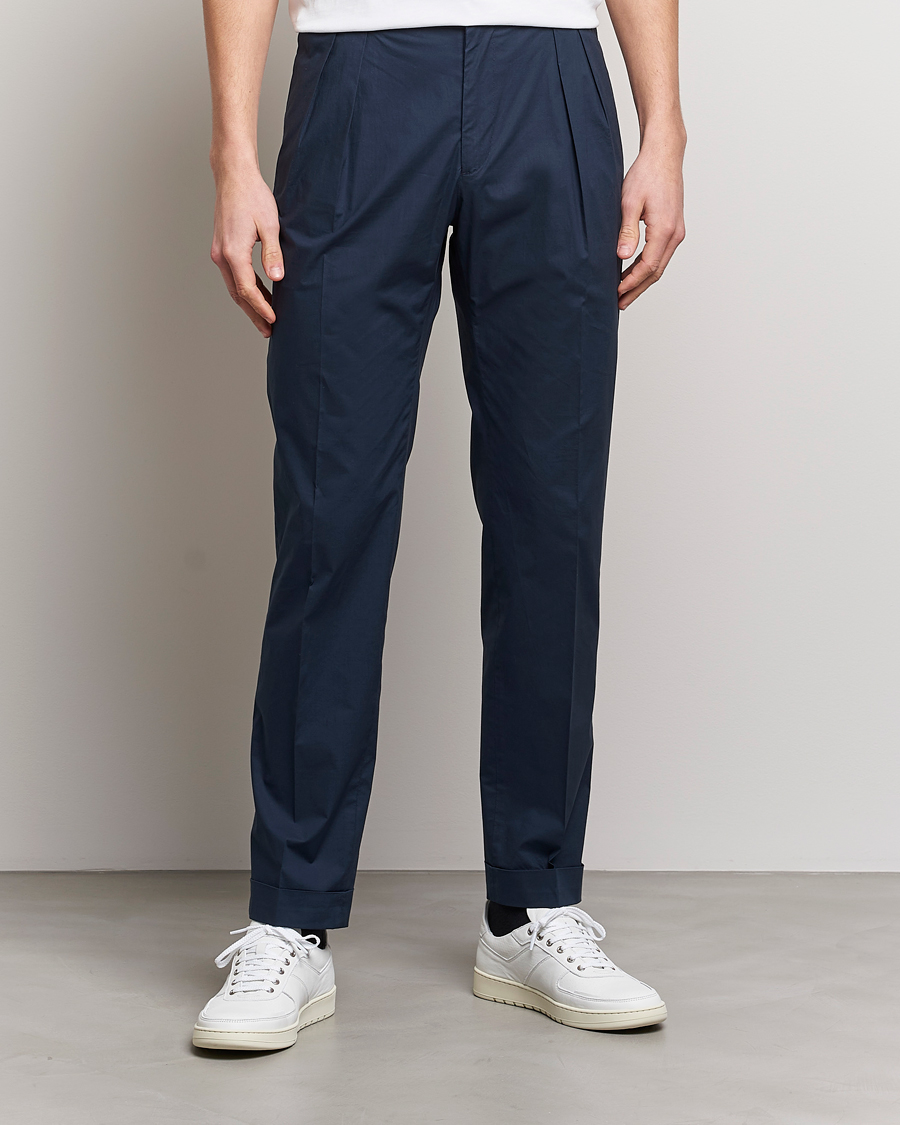 Herre |  | Incotex | Carrot Fit Popelino Lightweight Cotton Trousers Navy