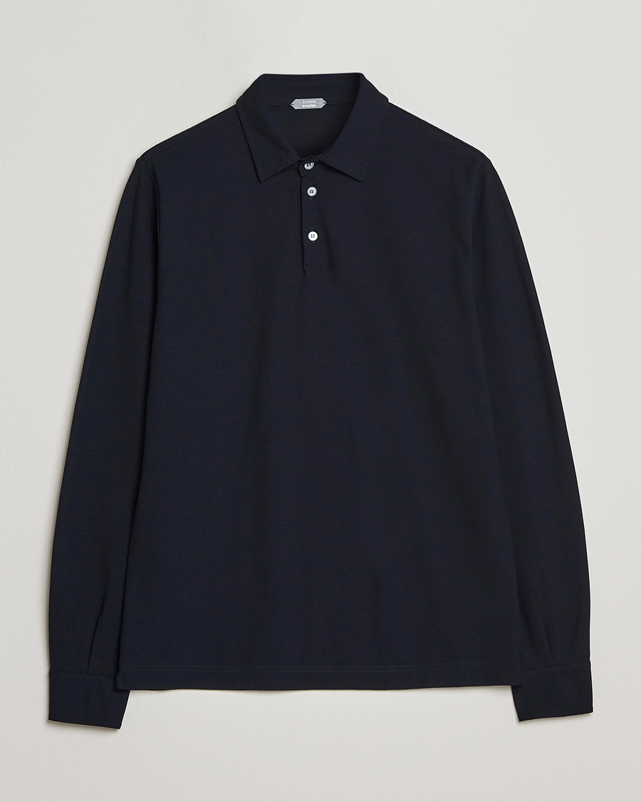 Herre | Gensere | Zanone | Ice Cotton Long Sleeve Polo Navy