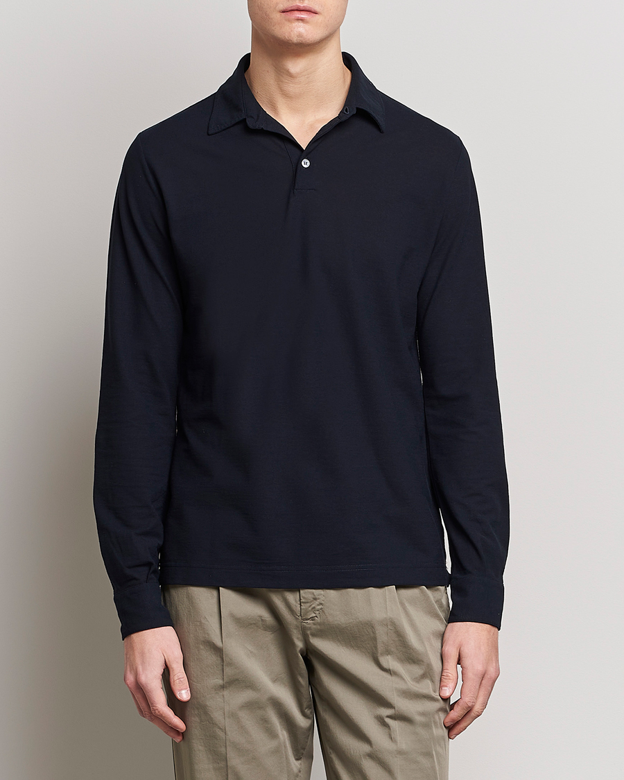 Herre | Italian Department | Zanone | Ice Cotton Long Sleeve Polo Navy