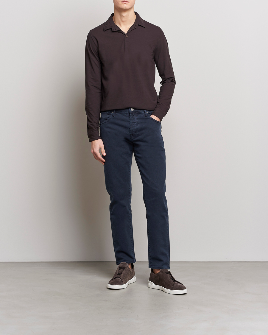 Herre | Gensere | Zanone | Ice Cotton Long Sleeve Polo Dark Brown