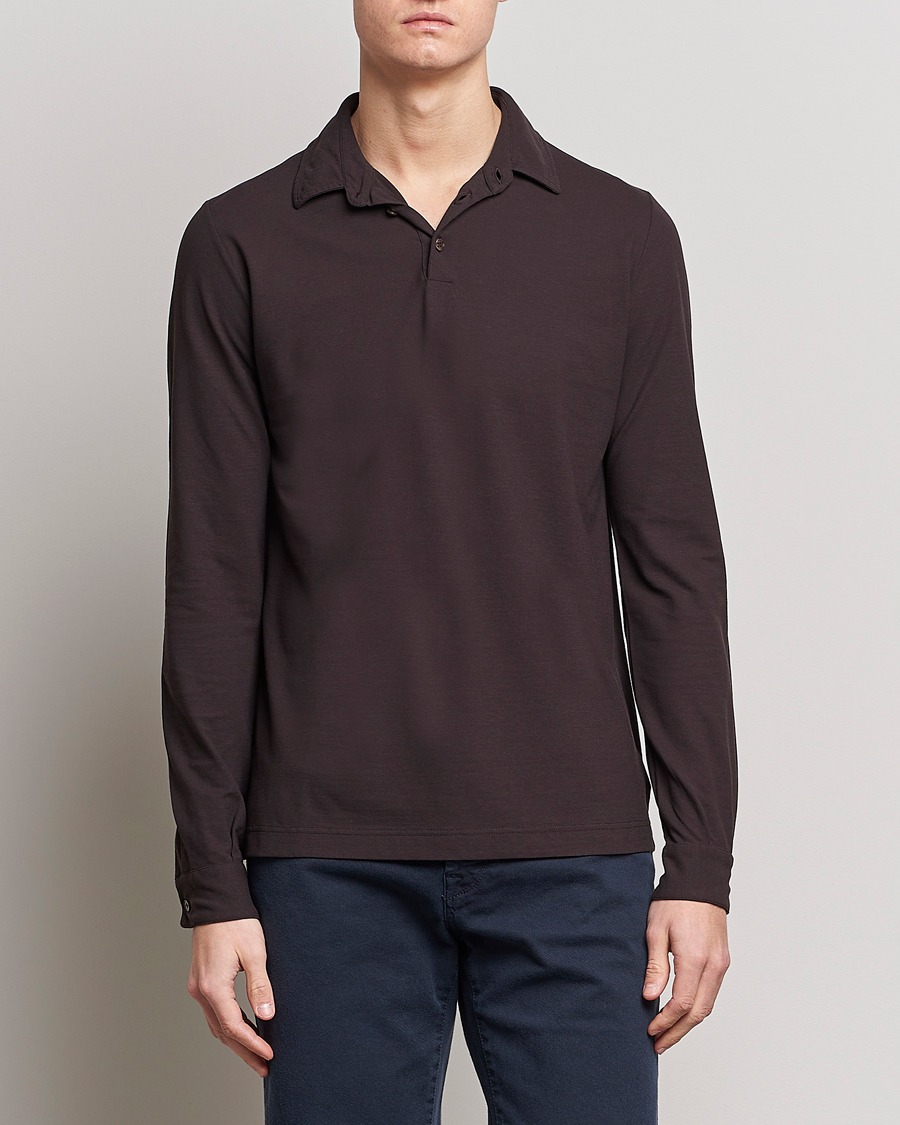 Herre | Gensere | Zanone | Ice Cotton Long Sleeve Polo Dark Brown