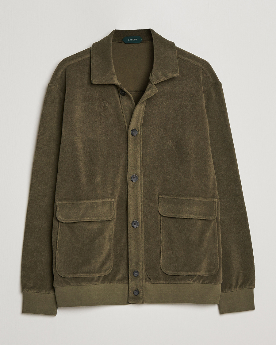 Herre | Gensere | Zanone | Terry Cotton Jersey Jacket Dark Olive