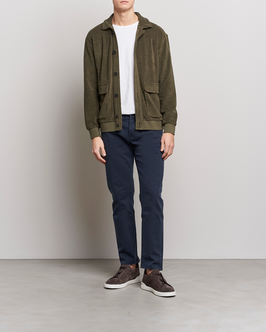 Herre | Gensere | Zanone | Terry Cotton Jersey Jacket Dark Olive