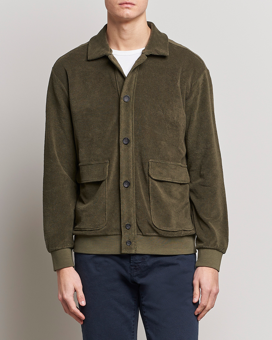 Herre |  | Zanone | Terry Cotton Jersey Jacket Dark Olive
