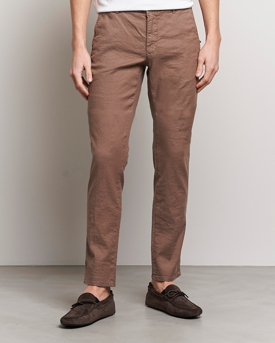 Herre | Linbukser | Incotex | Slim Fit Cotton/Linen Slacks Brown