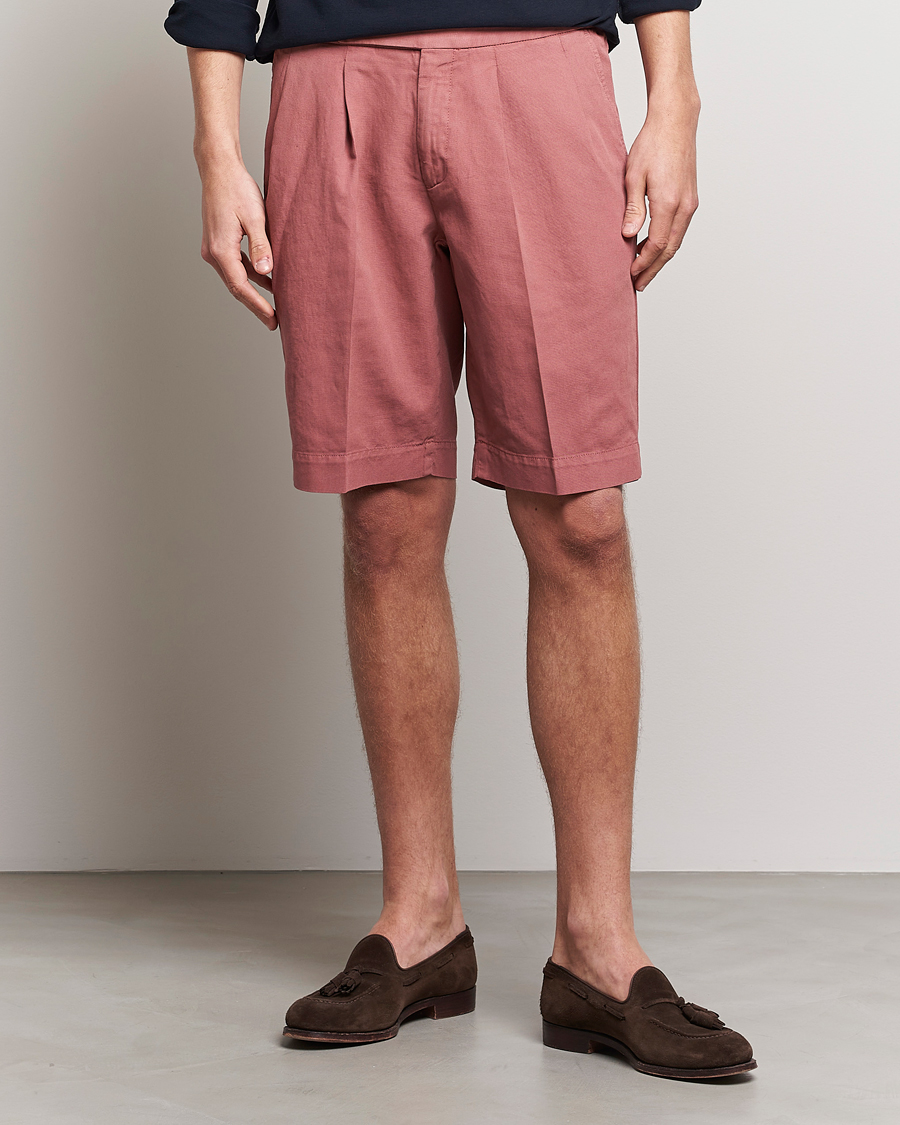 Herre | Linshorts | Incotex | Pleated Chinolino Shorts Brick