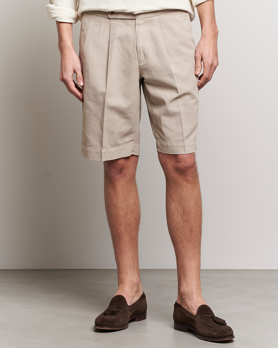 Herre | Shorts | Incotex | Pleated Chinolino Shorts Beige