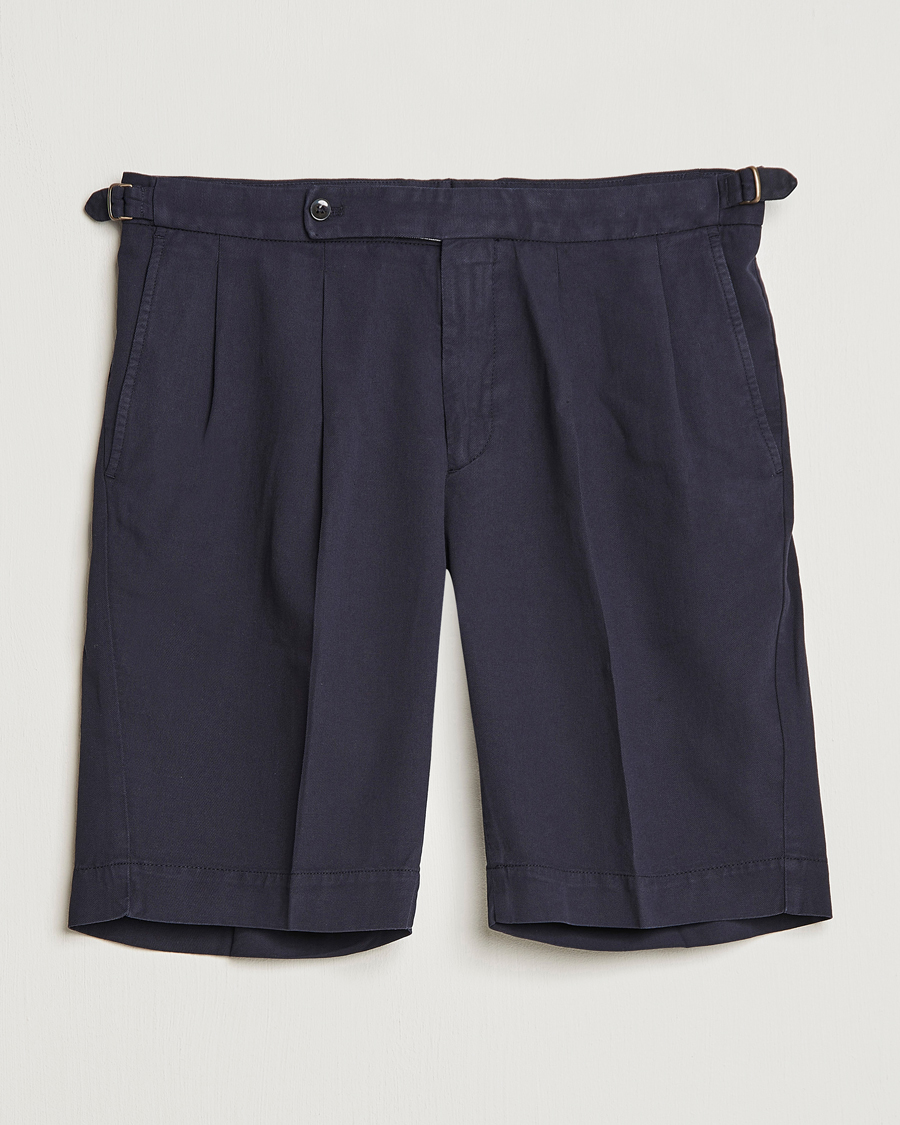 Herre | Shorts | Incotex | Pleated Chinolino Shorts Navy