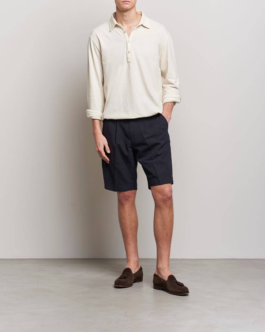 Herre | Shorts | Incotex | Pleated Chinolino Shorts Navy